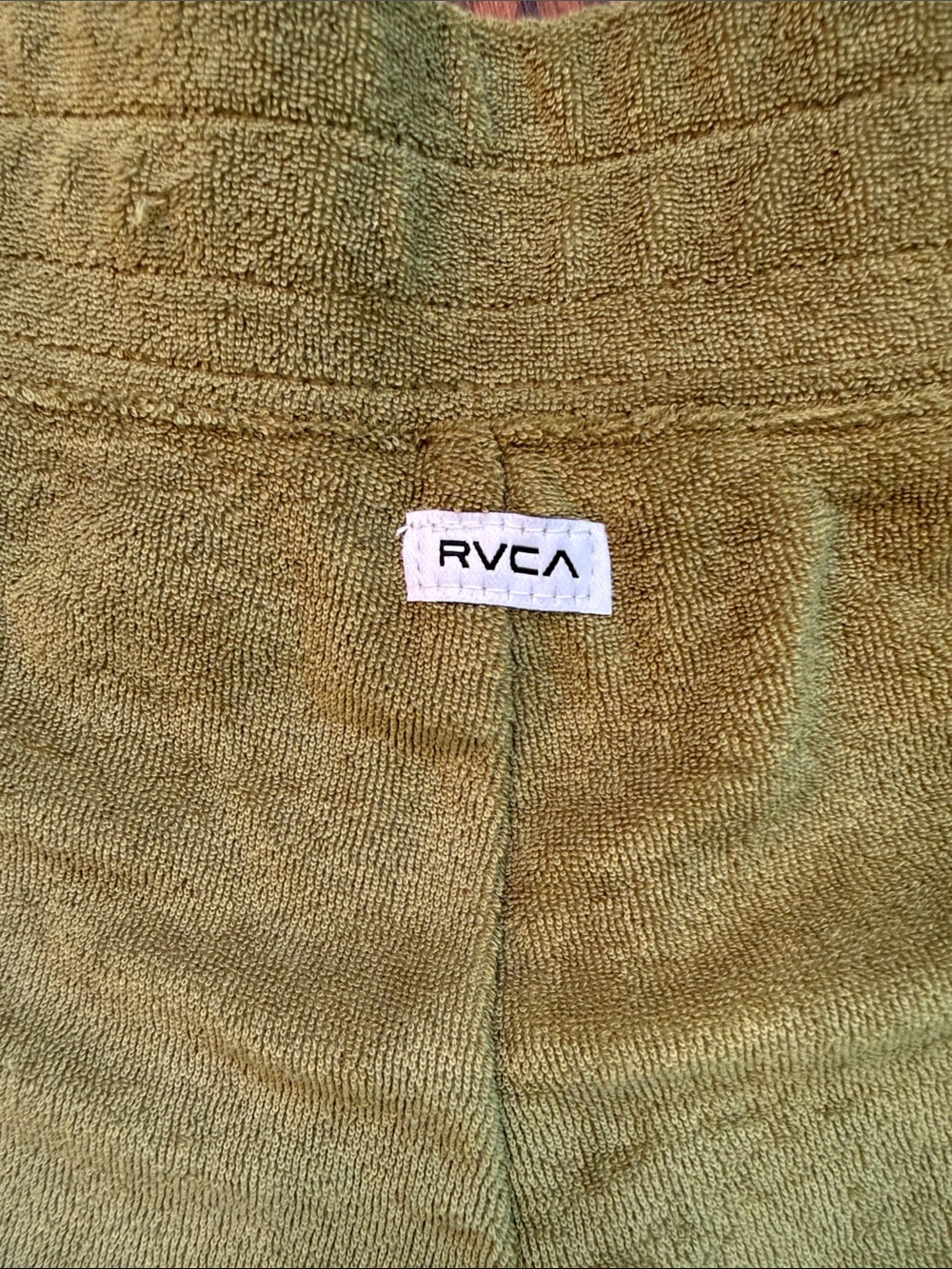 RVCA Olive Green Terry Retro Athletic Shorts with Cream Trim - Picture 4 of 5